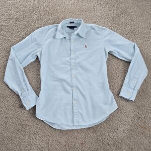 Ralph Lauren Shirt Blue Seersucker Button Down Long Sleeve Size 6 Slim Fit
